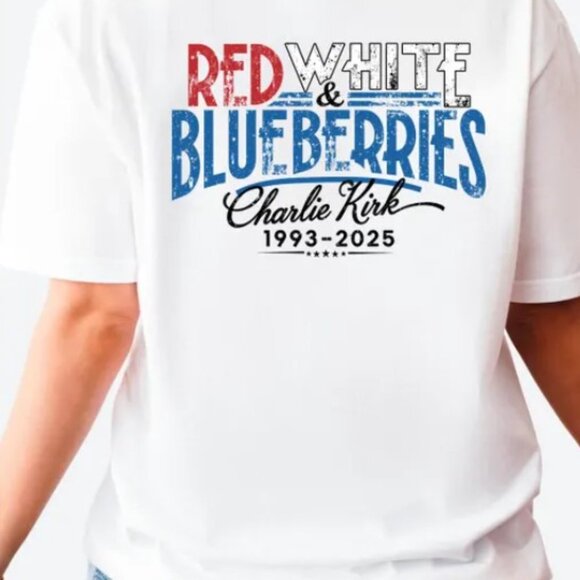 Freedom Red White and Blueberries Charlie Kirk 1993-2025 T-Shirt - Picture 4 of 4